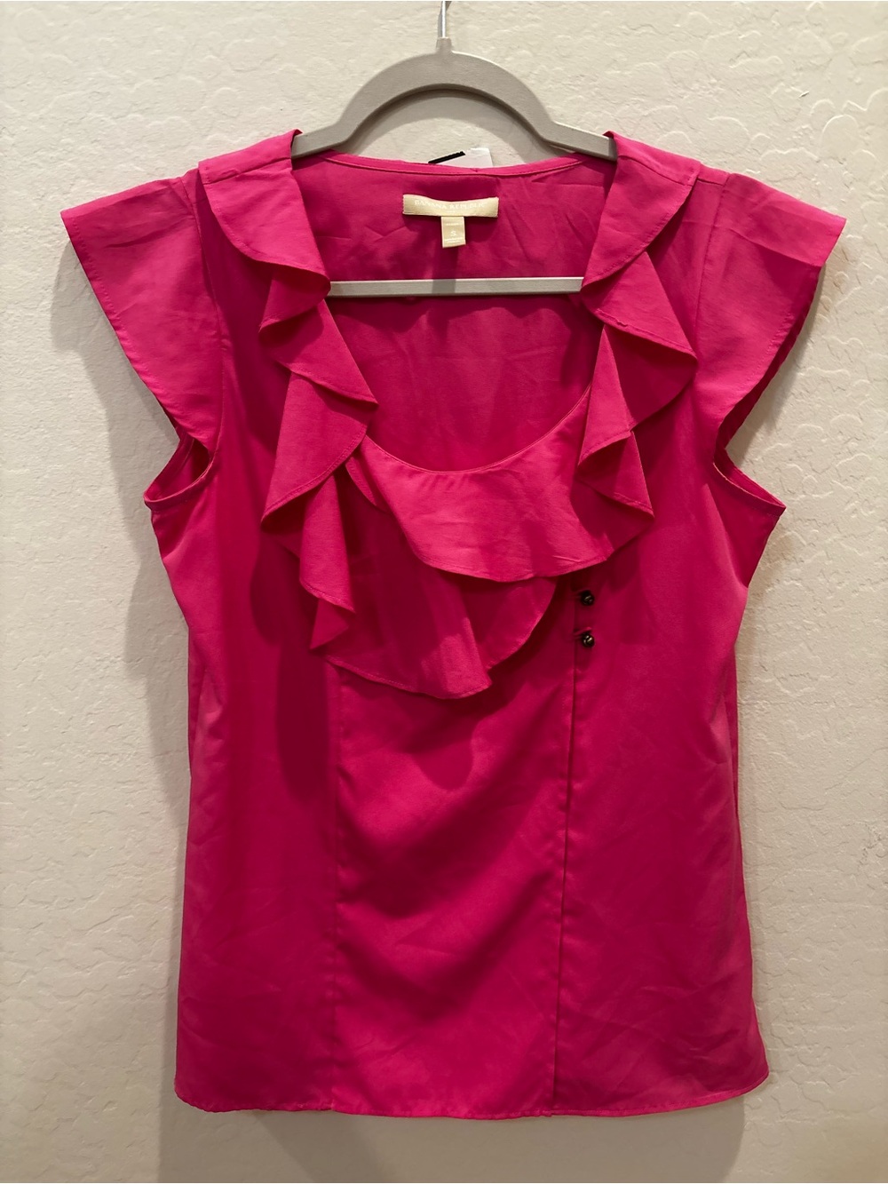 Banana Republic Hot Pink Ruffle Scoop-Neck Cap Sleeve Blouse